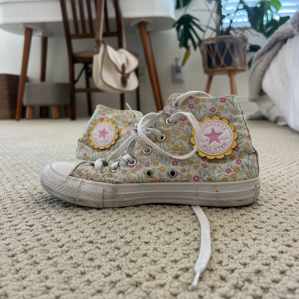 Converse Cream and Pink Floral Sneakers